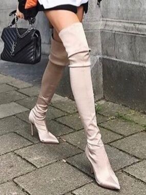 Tony Bianco Dene Thigh-high Boots Blonde Stretch Satin